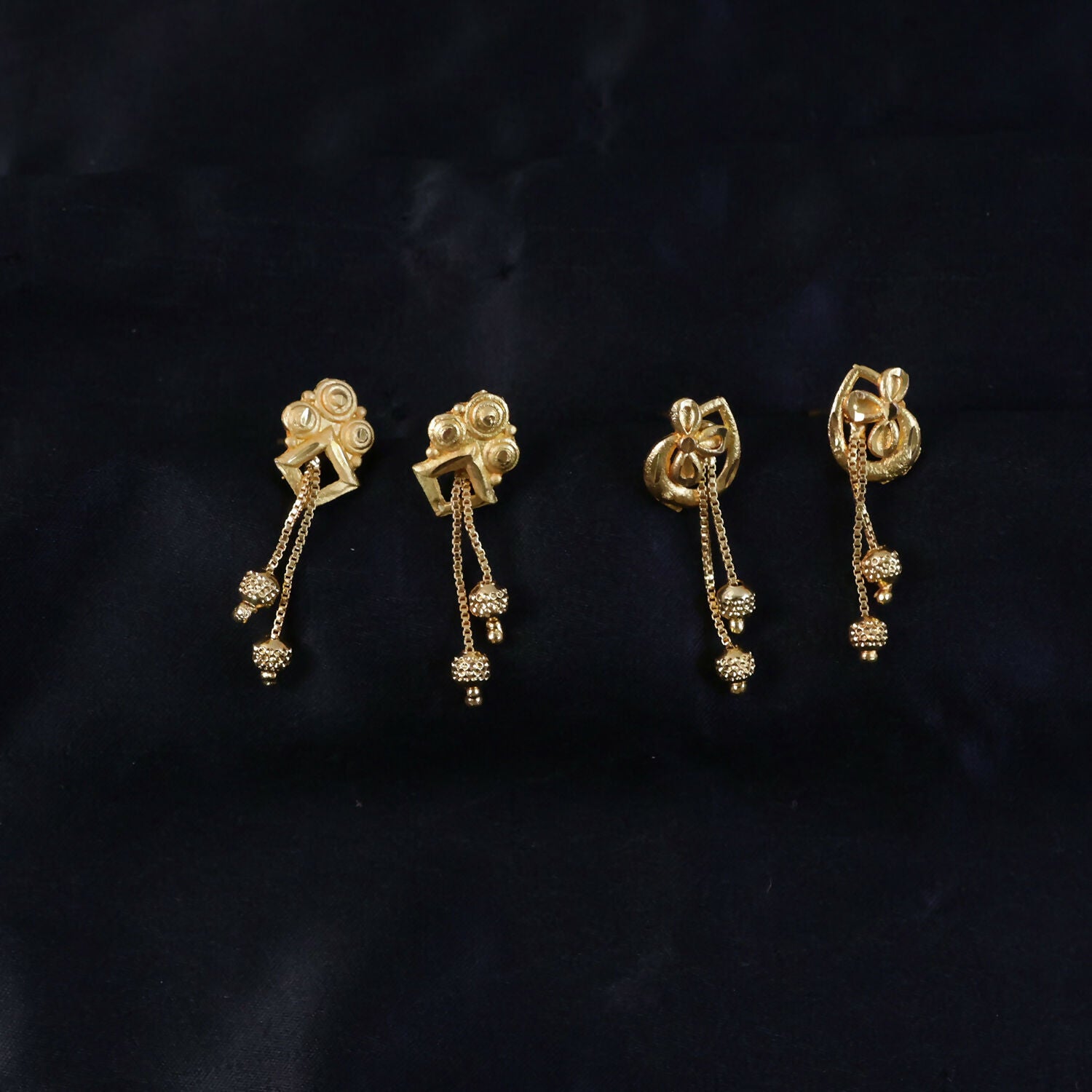 Premium Gold Earrings Combo Set with Floral Tops and Chain Tassel Drops (2 Pair)