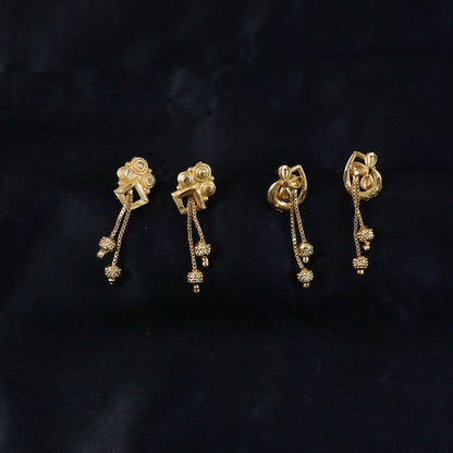 Premium Gold Earrings Combo Set with Floral Tops and Chain Tassel Drops (2 Pair)