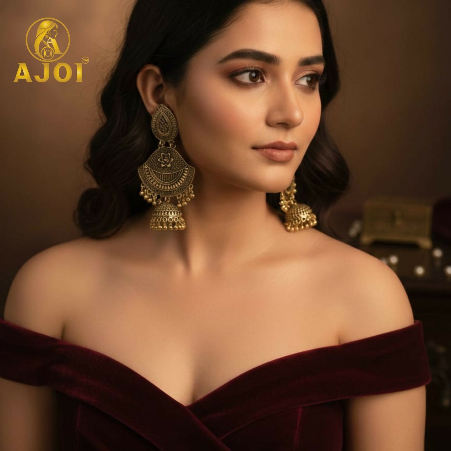 Premium Antique Teardrop Jhumka Earrings with Elegant Traditional Detailing