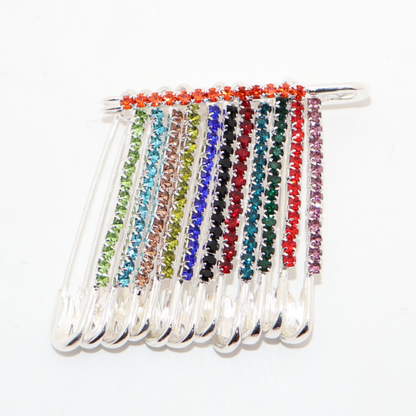 Multicolor Crystal Dangle Saree Pin Brooch - Rainbow Rhinestone Scarf Pin