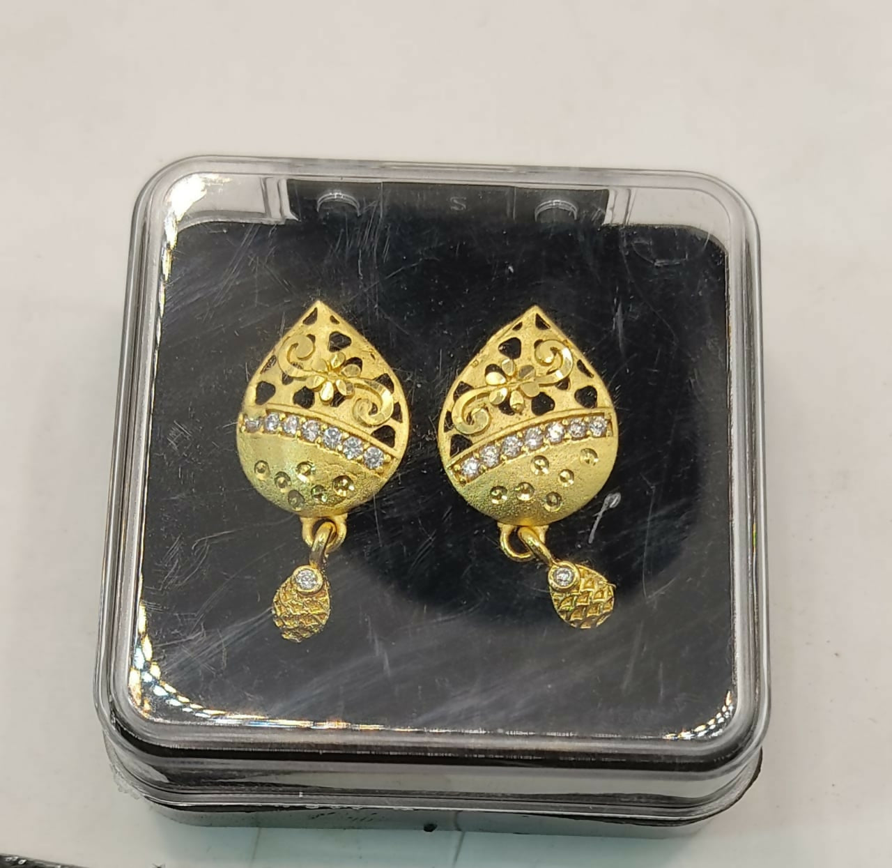 Gold Plated Filigree Drop Earrings with AD for women and girls