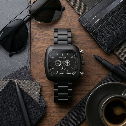 Matte Black Square Dial Metal Strap Analog Wrist Watch for Men