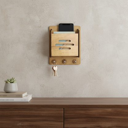 Wooden Key Holder with Mobile Stand | Minimal Home Entryway Décor