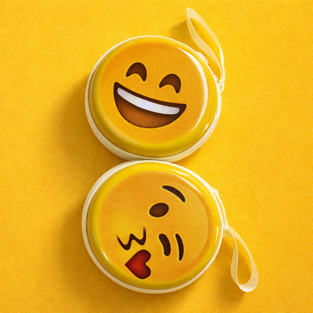 Emoji Print Round Coin Pouch with Zipper & Wrist Strap for Kids and Adults(DESIGN MAY VARY)
