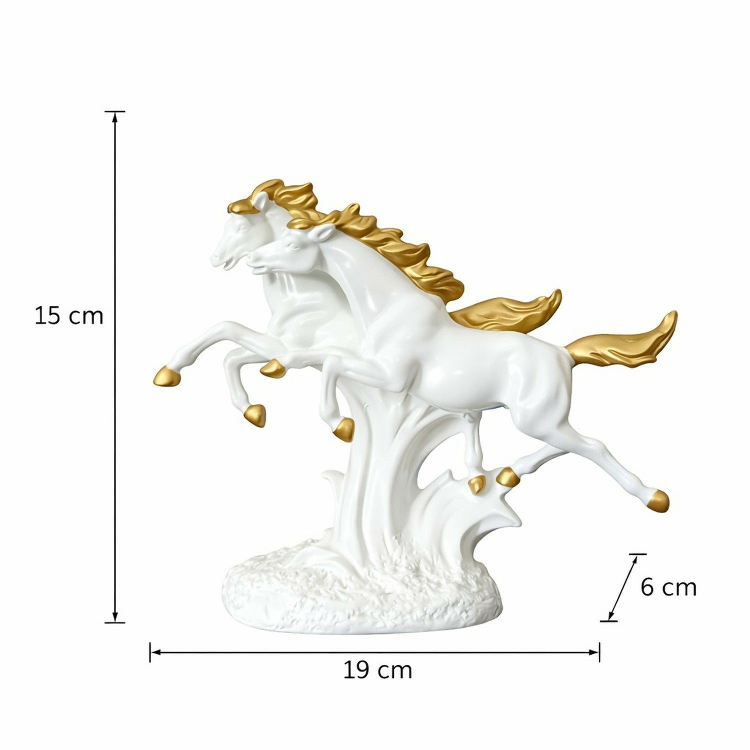 Running Horse Pair Showpiece for Home Decor | White & Gold Finish