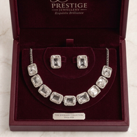 Luxurious White Emerald American Diamond Silver Plated Jewellery Set for Women | Necklace with Matching Earrings