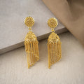 Gold Tone Long Tassel Jhumka Earrings – Elegant Ethnic Jewelry