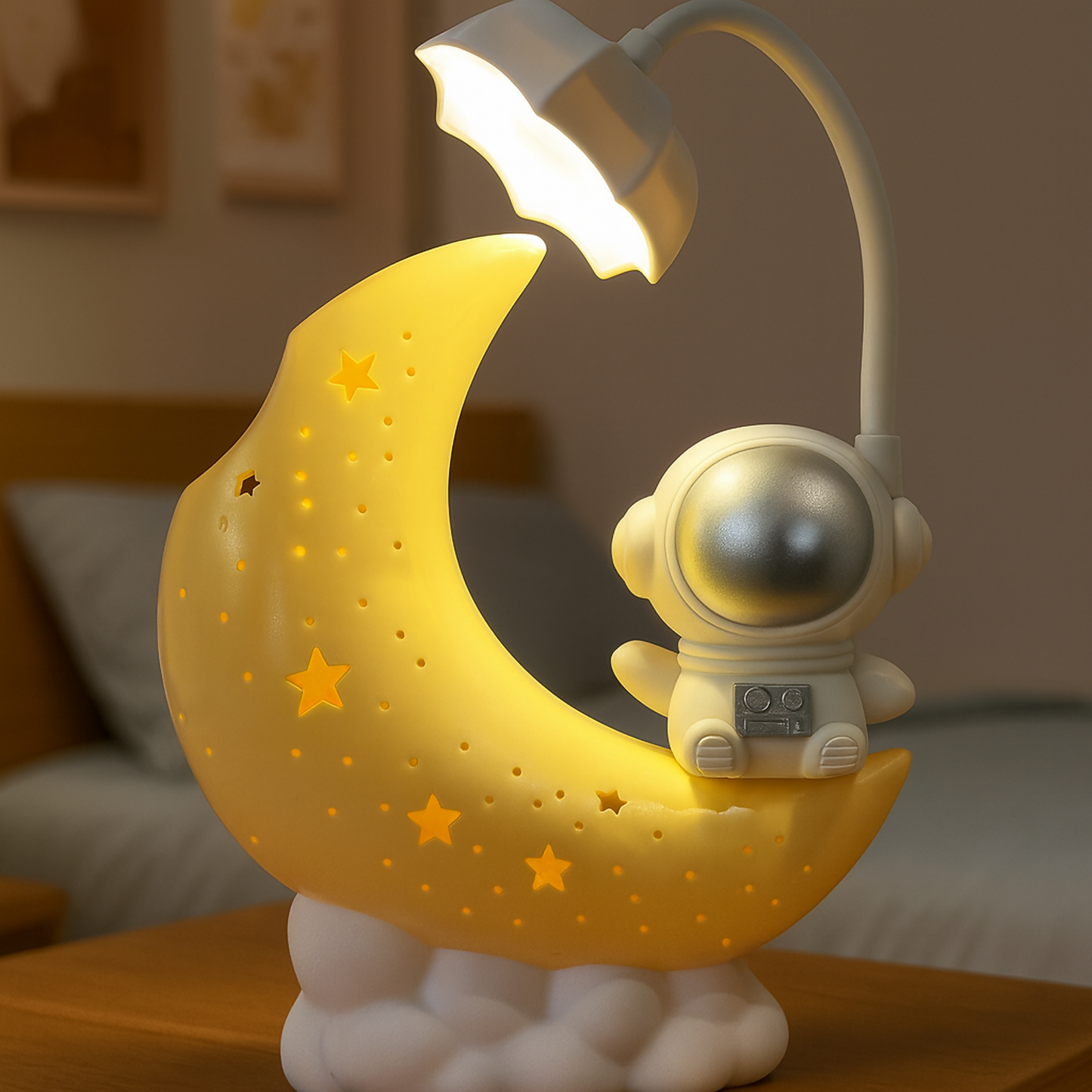 Astronaut Moon LED Night Lamp with Warm Glow for Kids Room, Bedroom, Nursery, Study Table & Gift