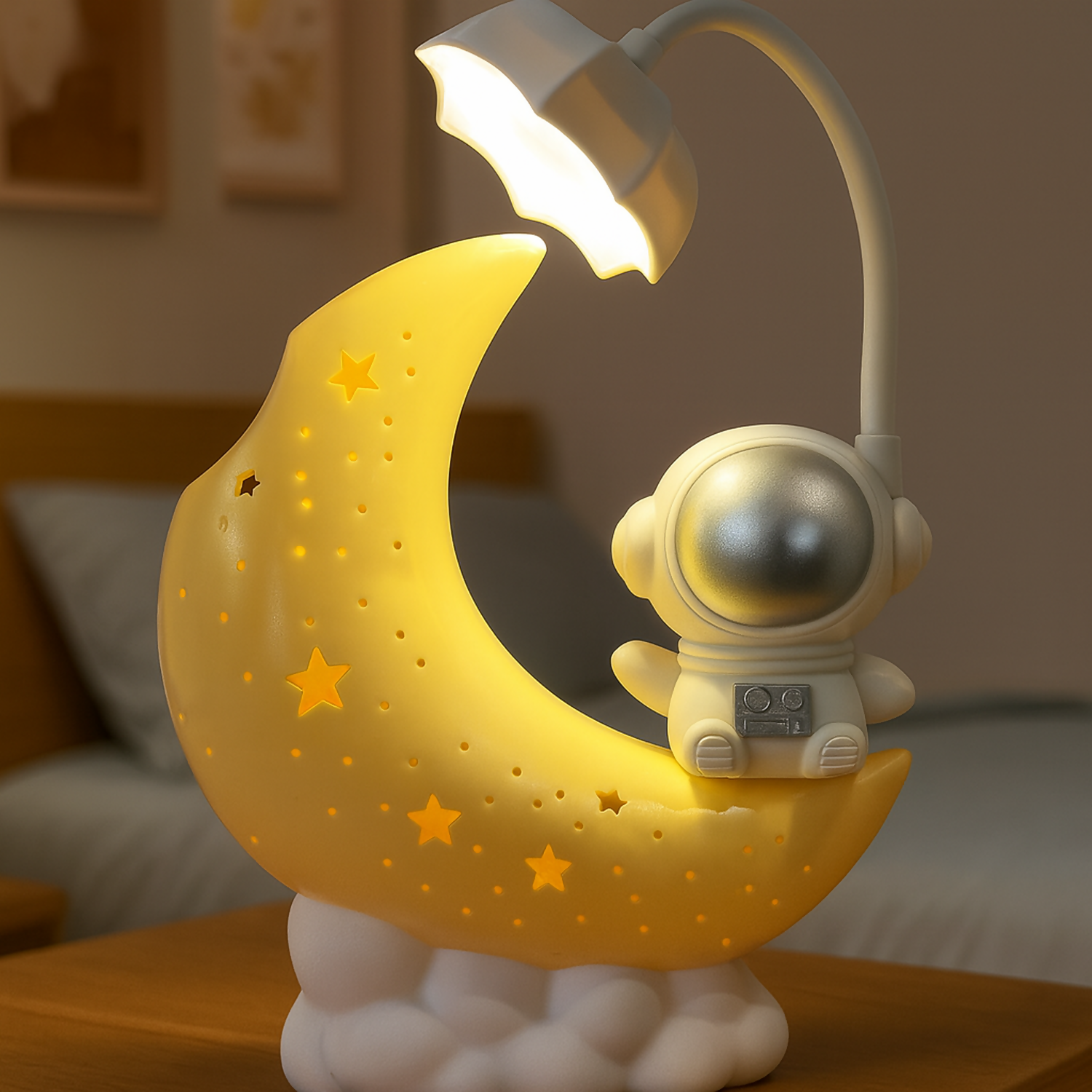 Astronaut Moon LED Night Lamp with Warm Glow for Kids Room, Bedroom, Nursery, Study Table & Gift