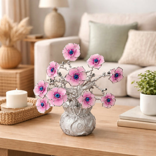 Pink Evil Eye Flower Tree Showpiece for Home Decor & Positive Energy