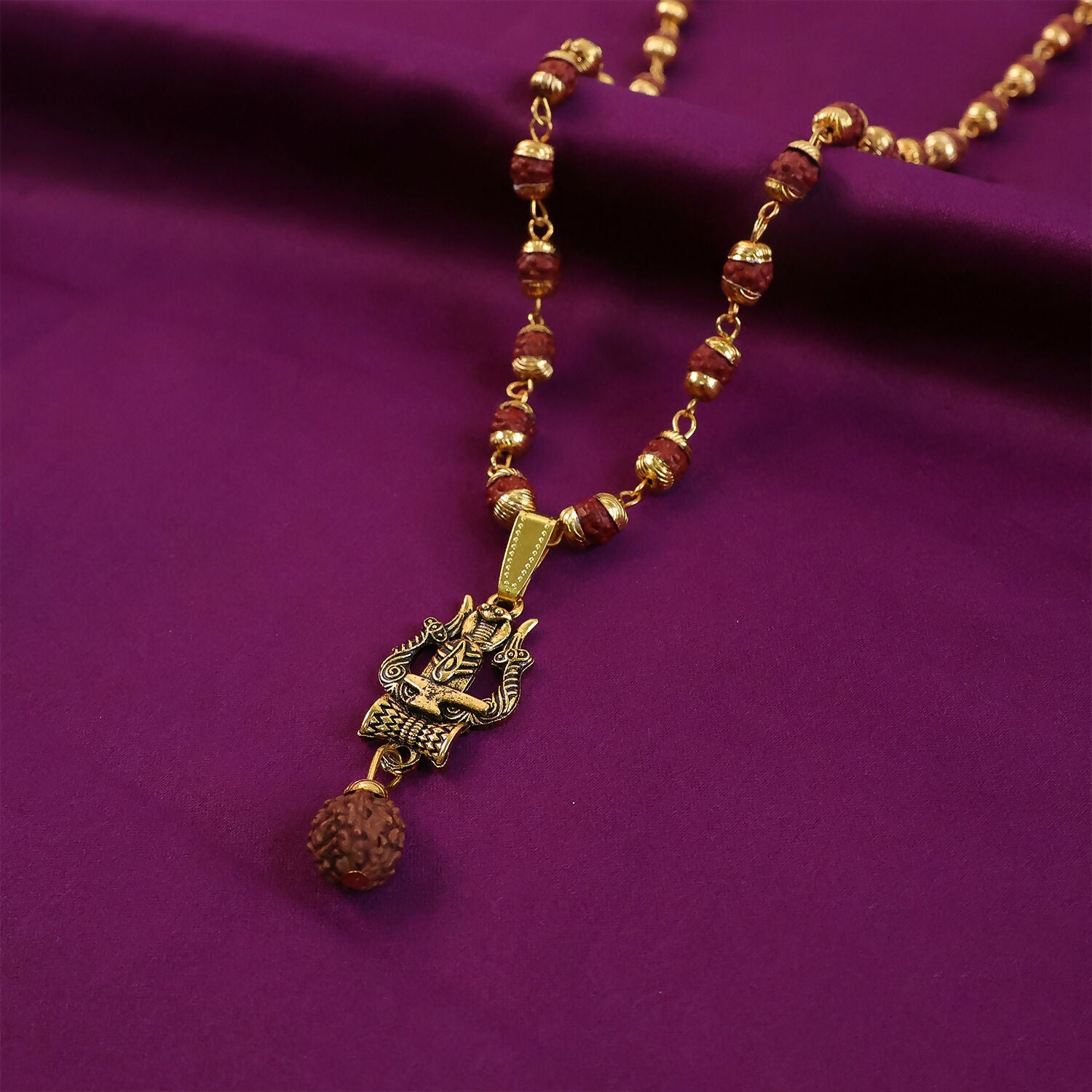 Trishul Shivling Gold Pendant & Rudraksha Mala