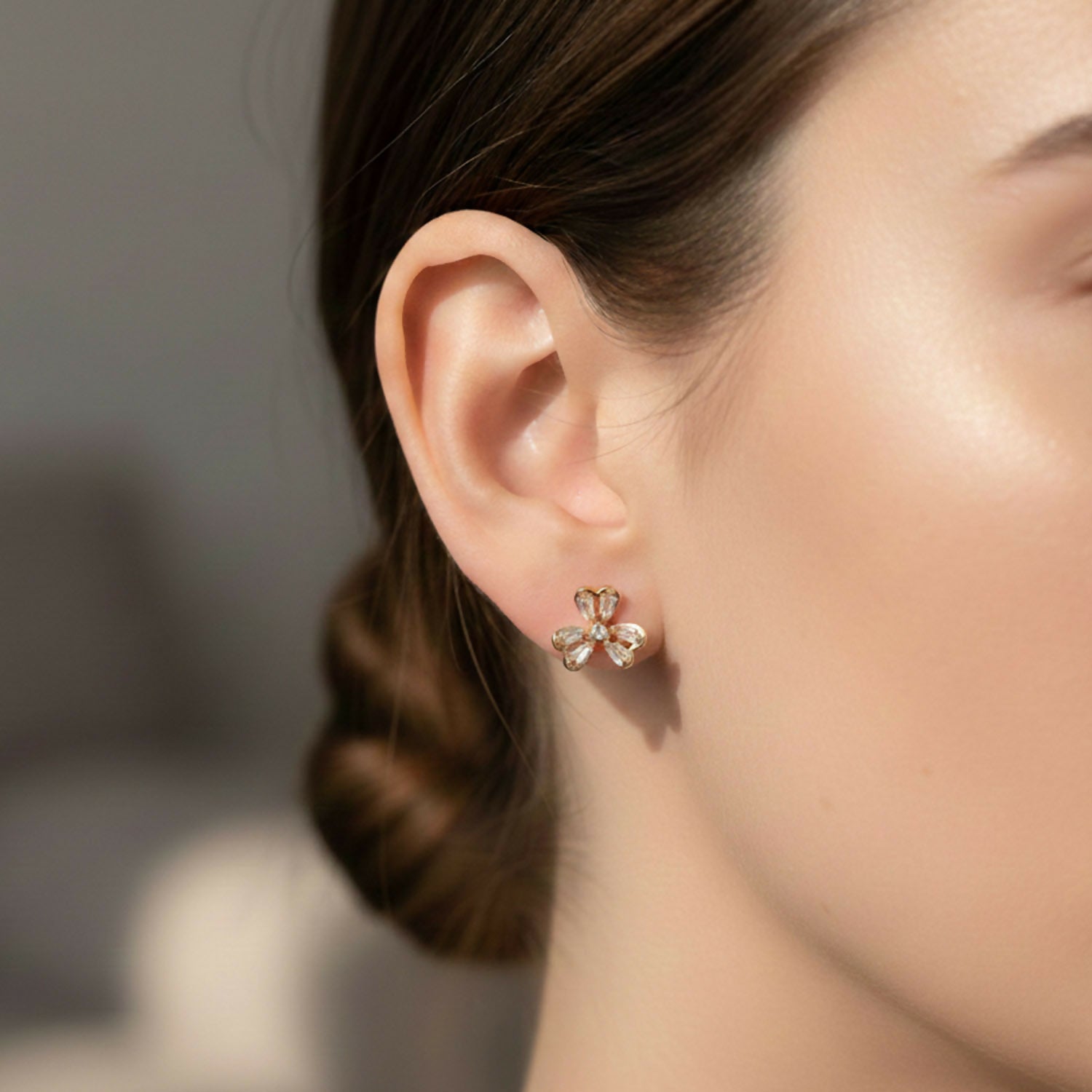 Elegant Floral CZ Stud Earrings with Gold Finish – Classic Everyday Wear for Women