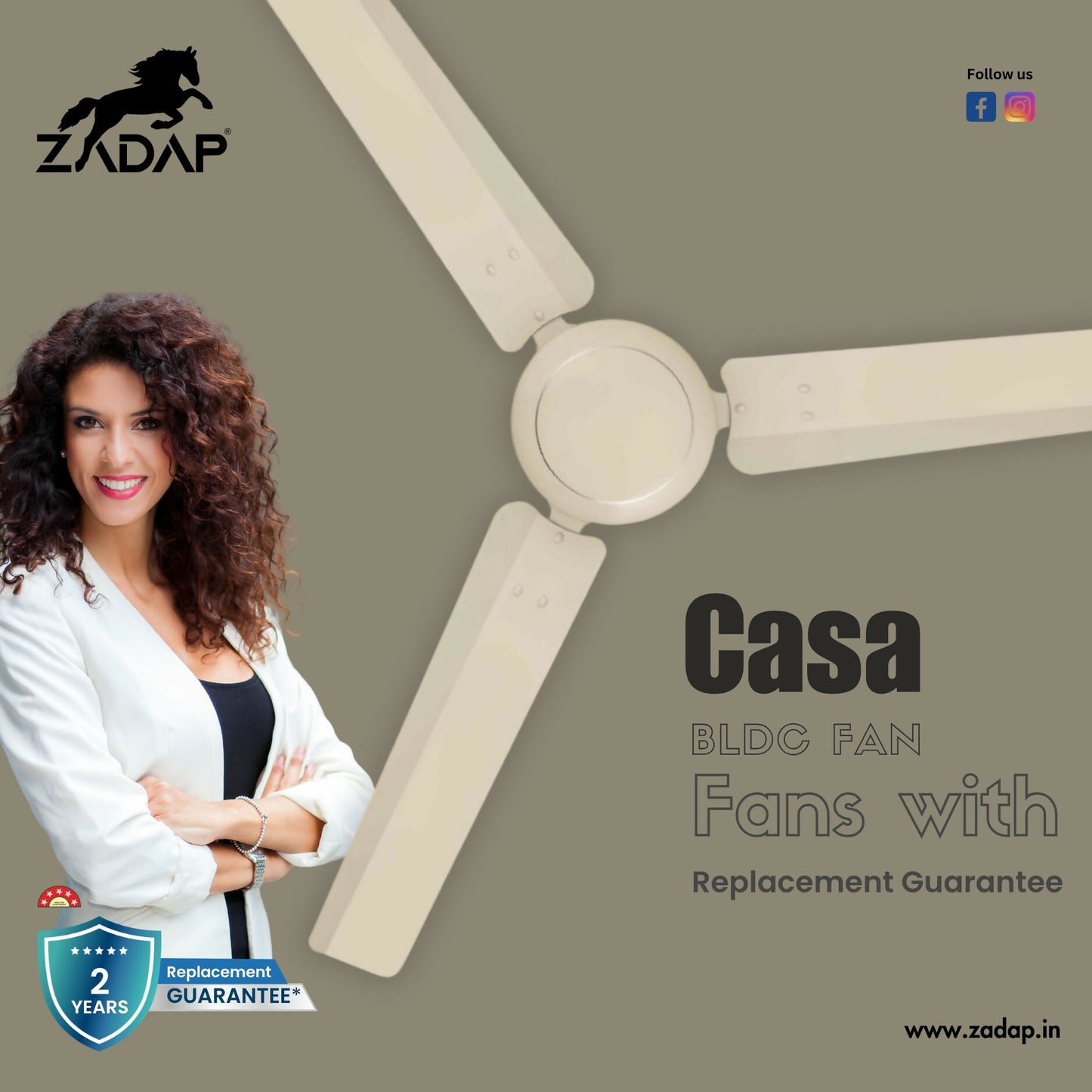 Zadap Casa 1200mm 5-Star BLDC High Speed Ceiling Fan