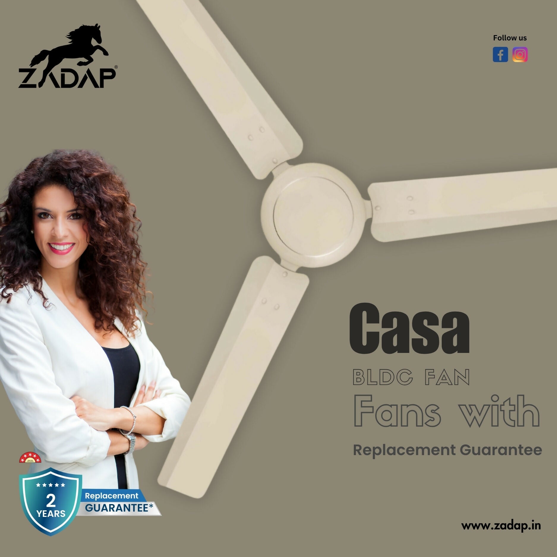 Zadap Casa 1200mm 5-Star BLDC High Speed Ceiling Fan
