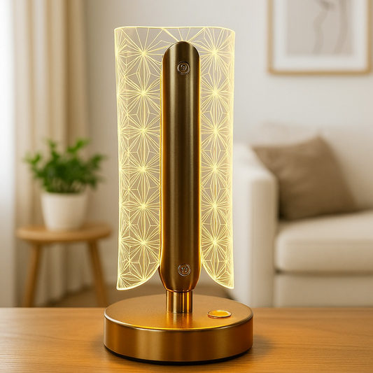 Golden LED Geometric Table Lamp with Acrylic Light Panel