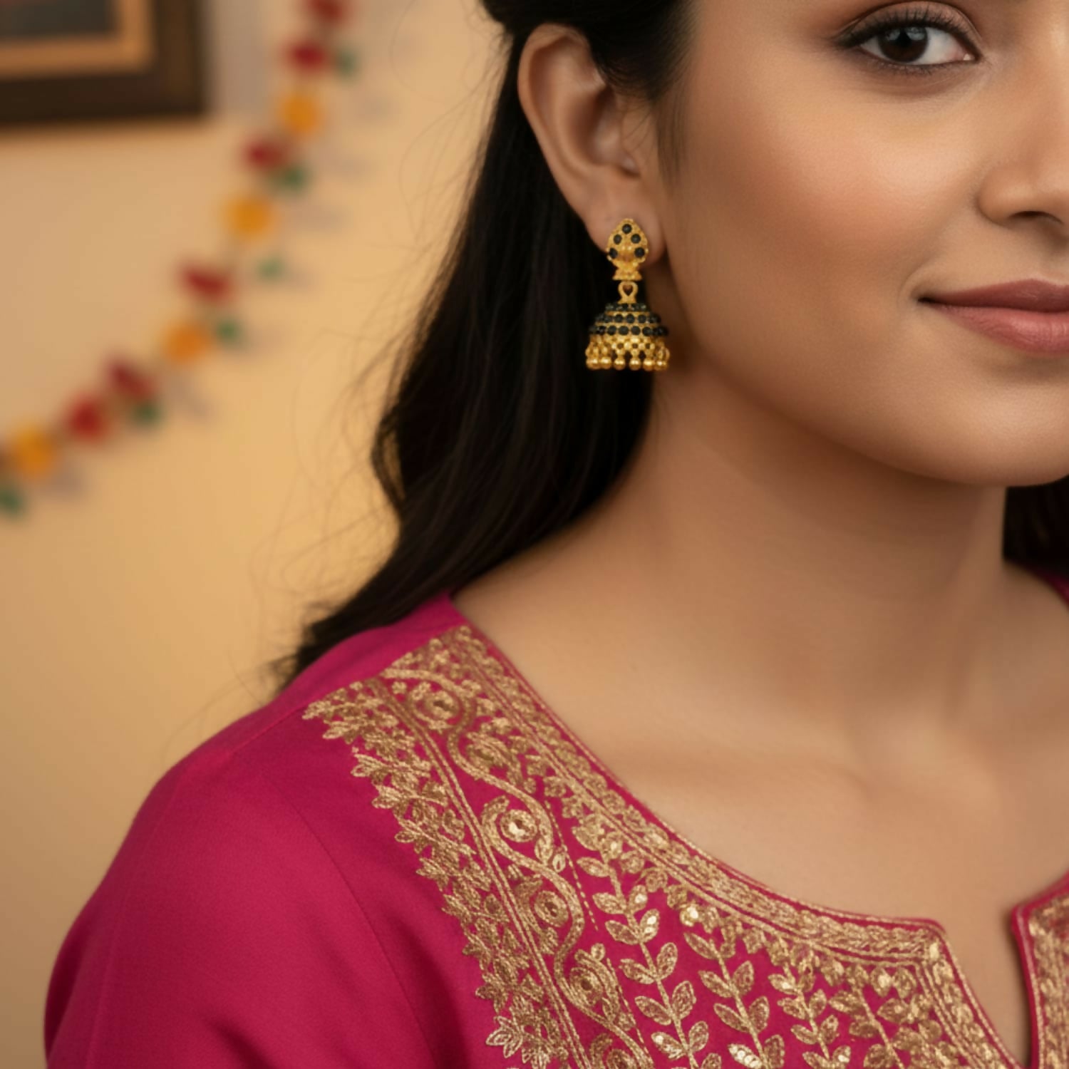 Antique Style Golden Jhumka Earrings | Women Ethnic Jewellery