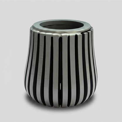 Side profile of the durable MDF pen organiser in grey.