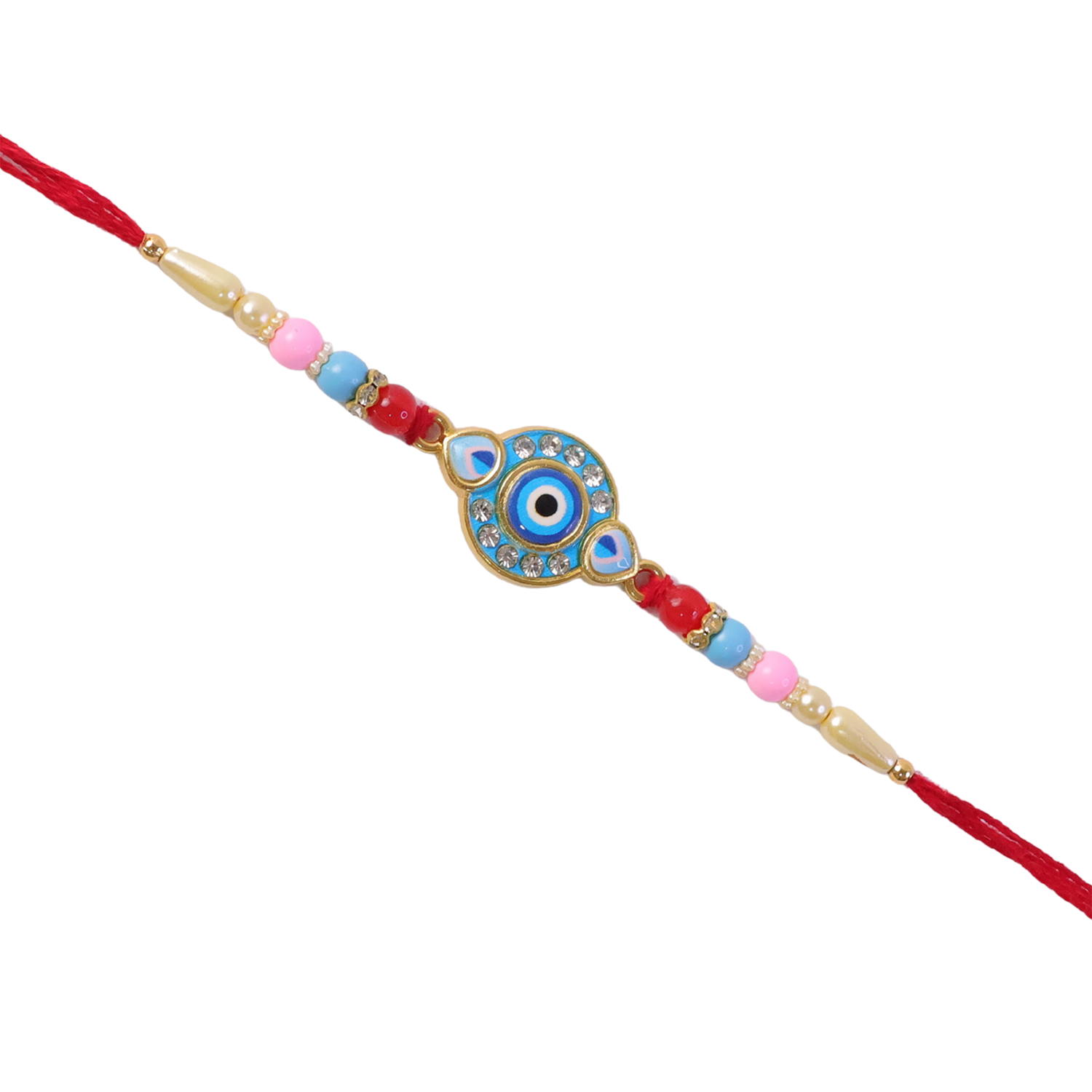 Side view of Evil Eye Designer Rakhi showcasing bead arrangement