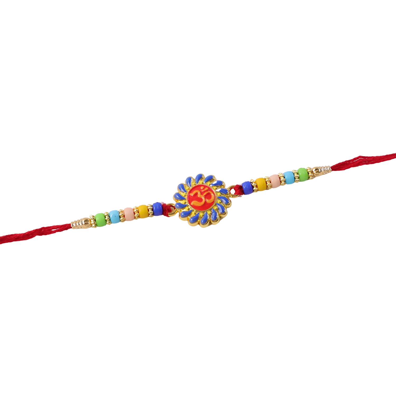 Om Designer Rakhi highlighting colorful beads on soft thread