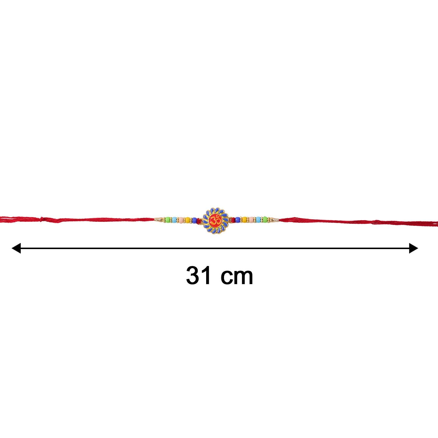 Size details of Om Designer Rakhi displayed on chart