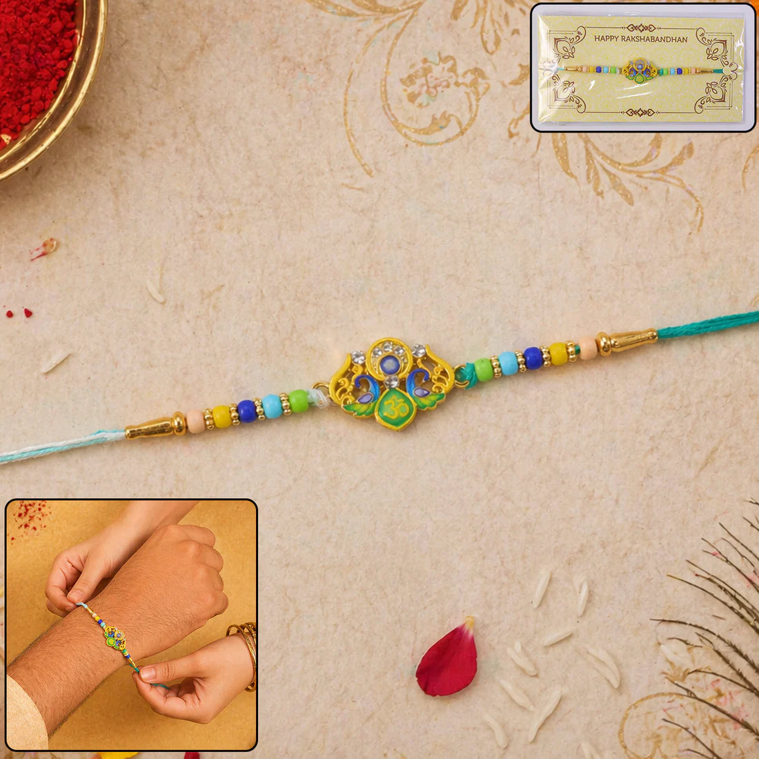 Rakhi – Traditional Colorful Beads and Yellow Thread for Brother