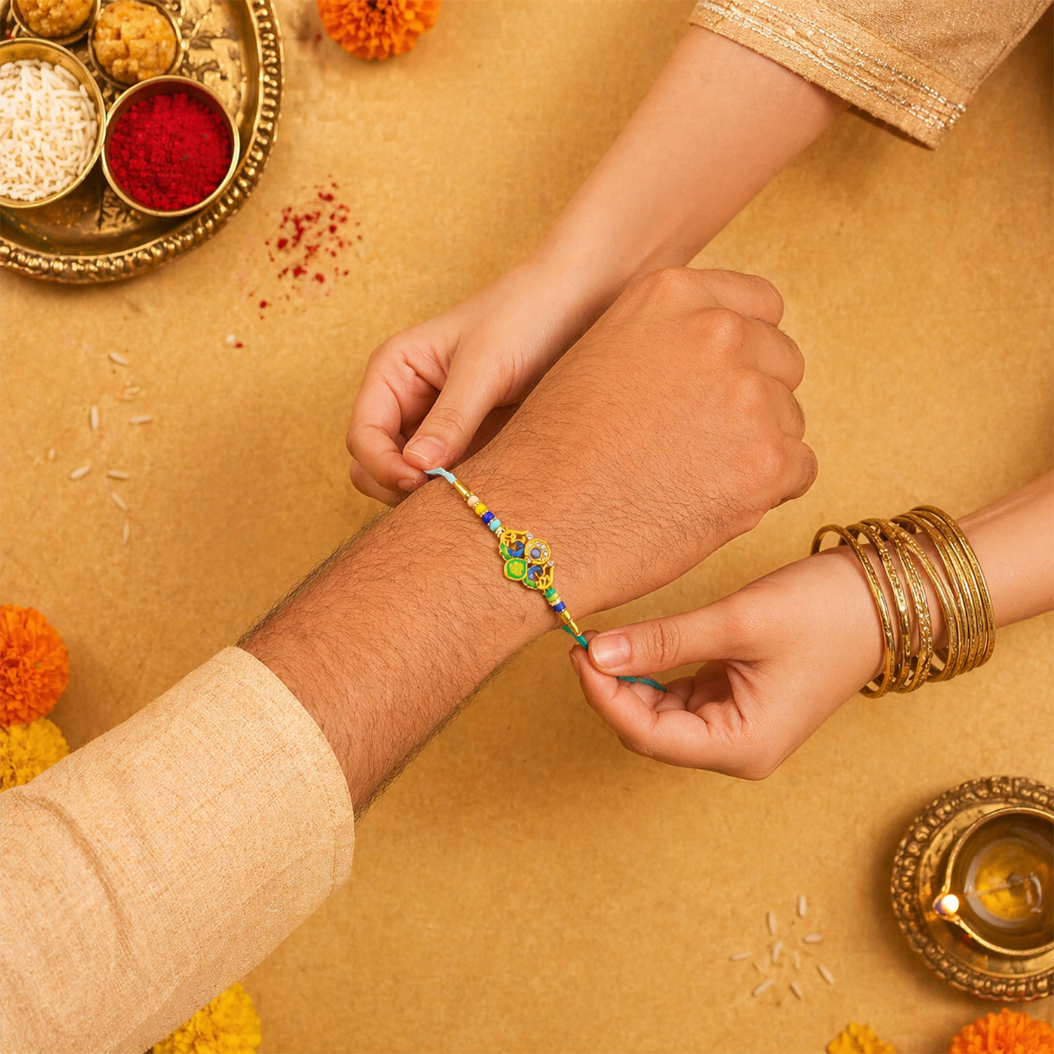 Decorative peacock rakhi with colorful beads