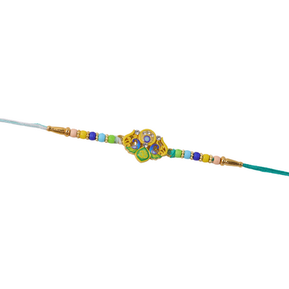 Front view of elegant Rakhi with colorful beads