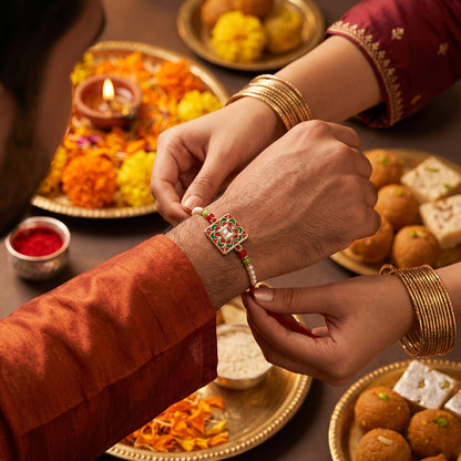 Traditional Rakhi thread and pearl bead design