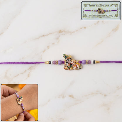 Bal Krishna Rakhi with cow design and decorative beads