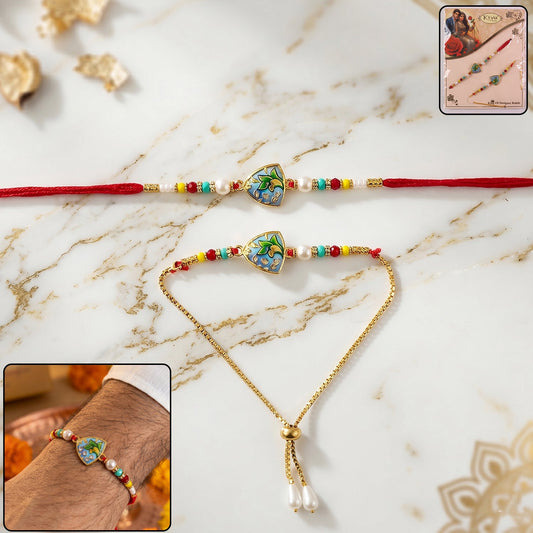 Leaf Pattern Designer Rakhi with Colorful Beads (1 Pc)
