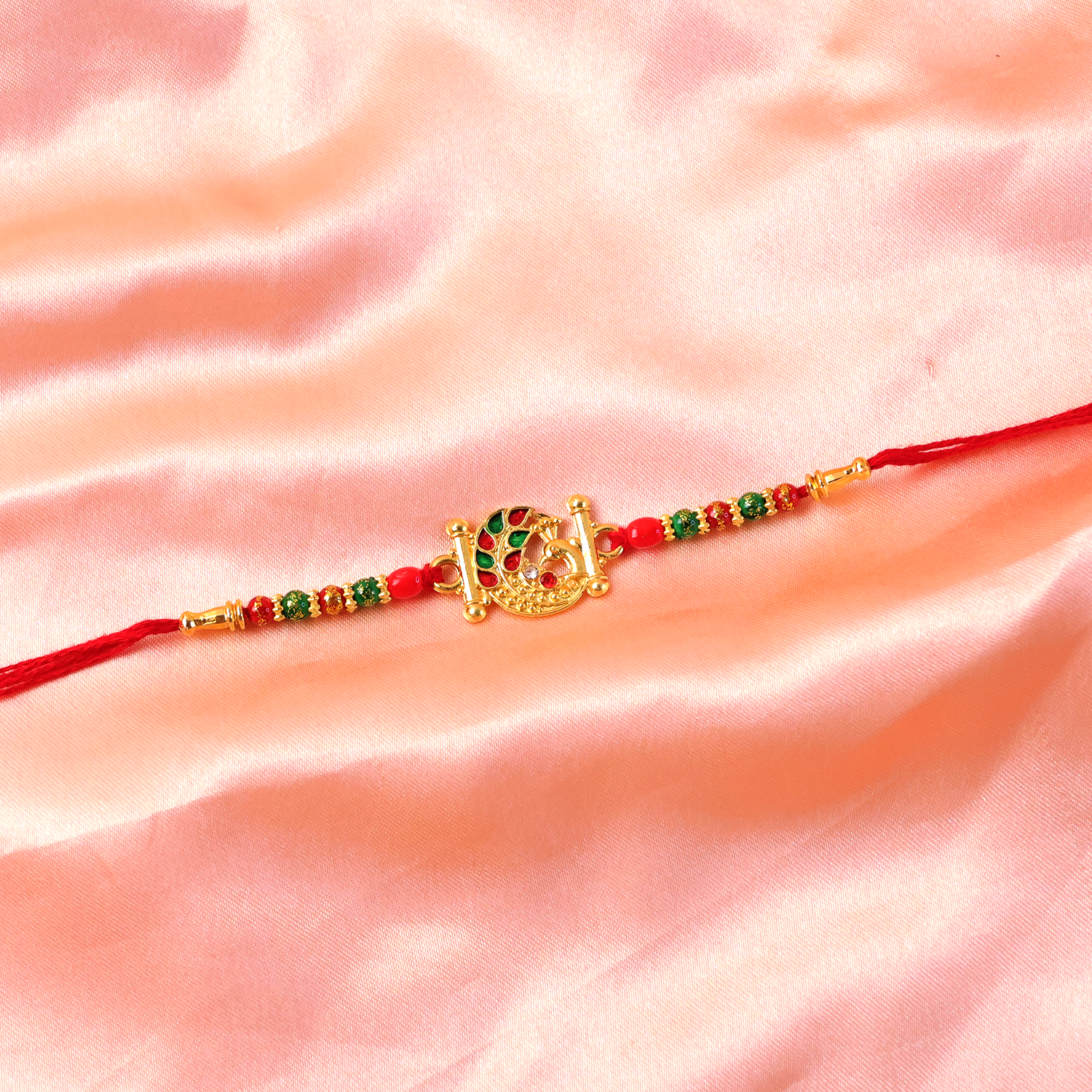 Side view of Artistic Peacock Designer Rakhi