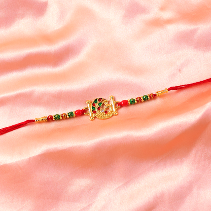 Side view of Artistic Peacock Designer Rakhi