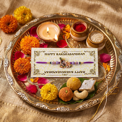 Colorful rakhi thread with bal krishna and cow design