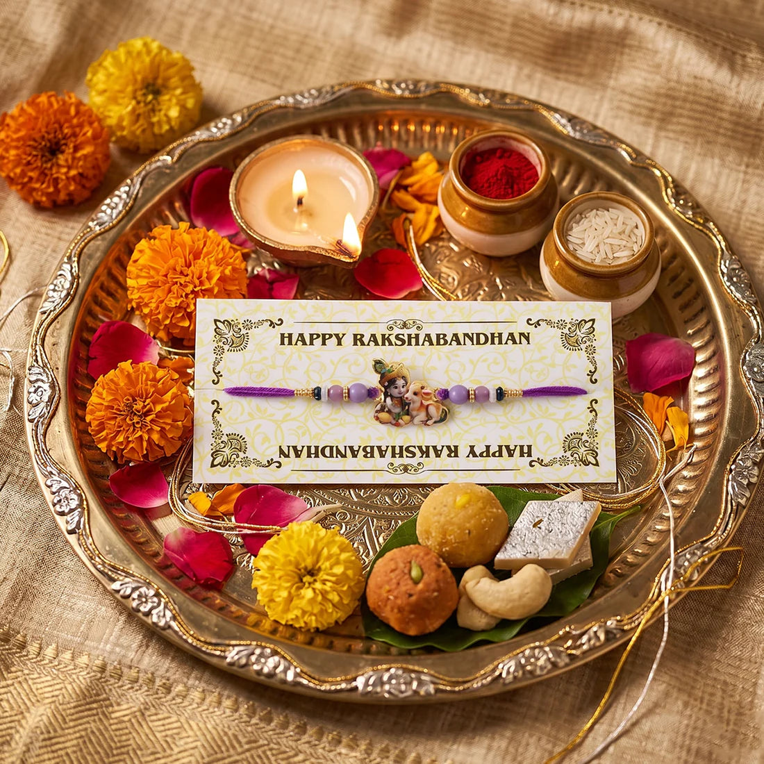 Bal Krishna Rakhi – Divine Cow & Beaded Tradition for Raksha Bandhan