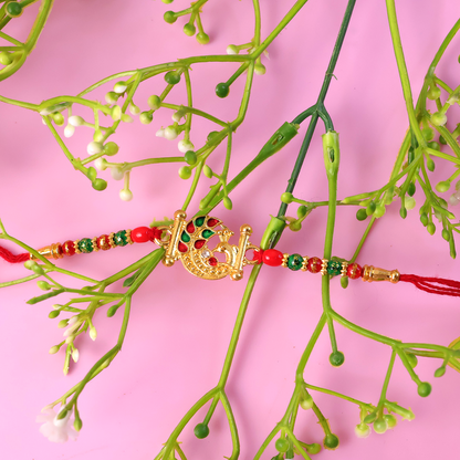 Beads detail on Artistic Peacock Designer Rakhi