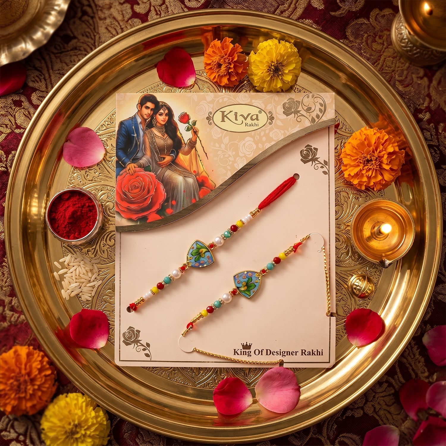 Decorative beads on leaf pattern rakhi thread