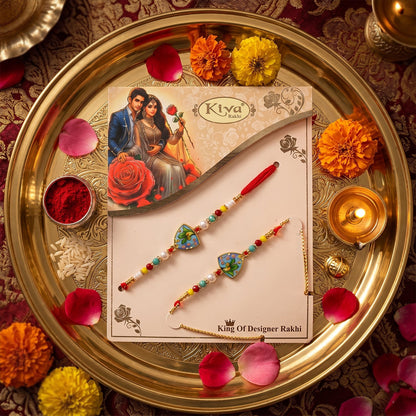 Decorative beads on leaf pattern rakhi thread
