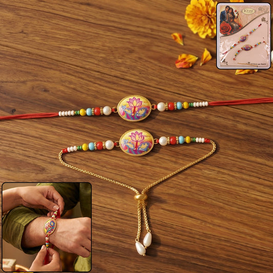 Lotus Floral Designer Rakhi with Multicolor Beads (1 Pc)