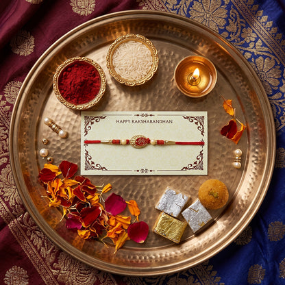 Side view of traditional Rakhi showcasing thread and decoration