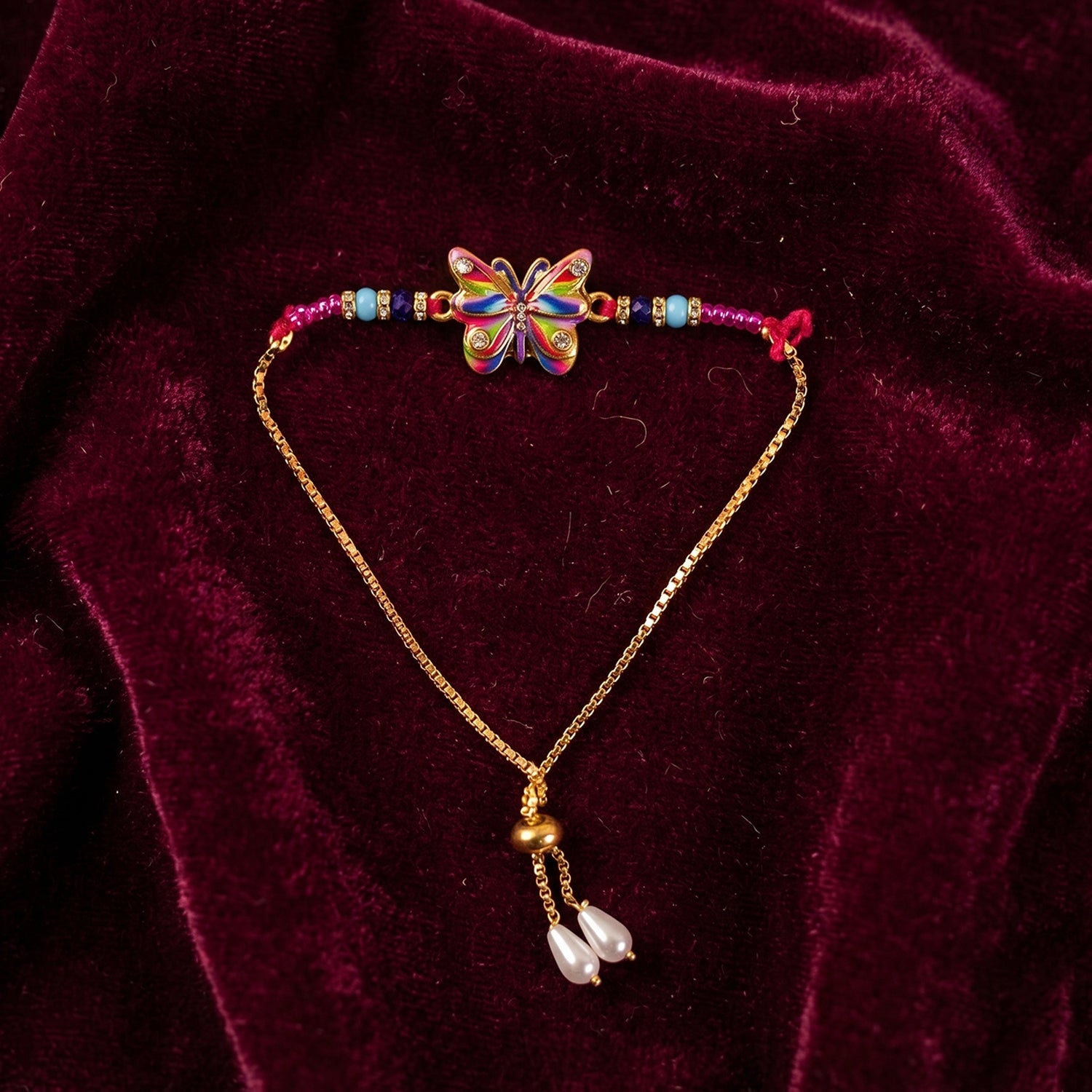 Top view of the Rainbow Butterfly Designer Rakhi