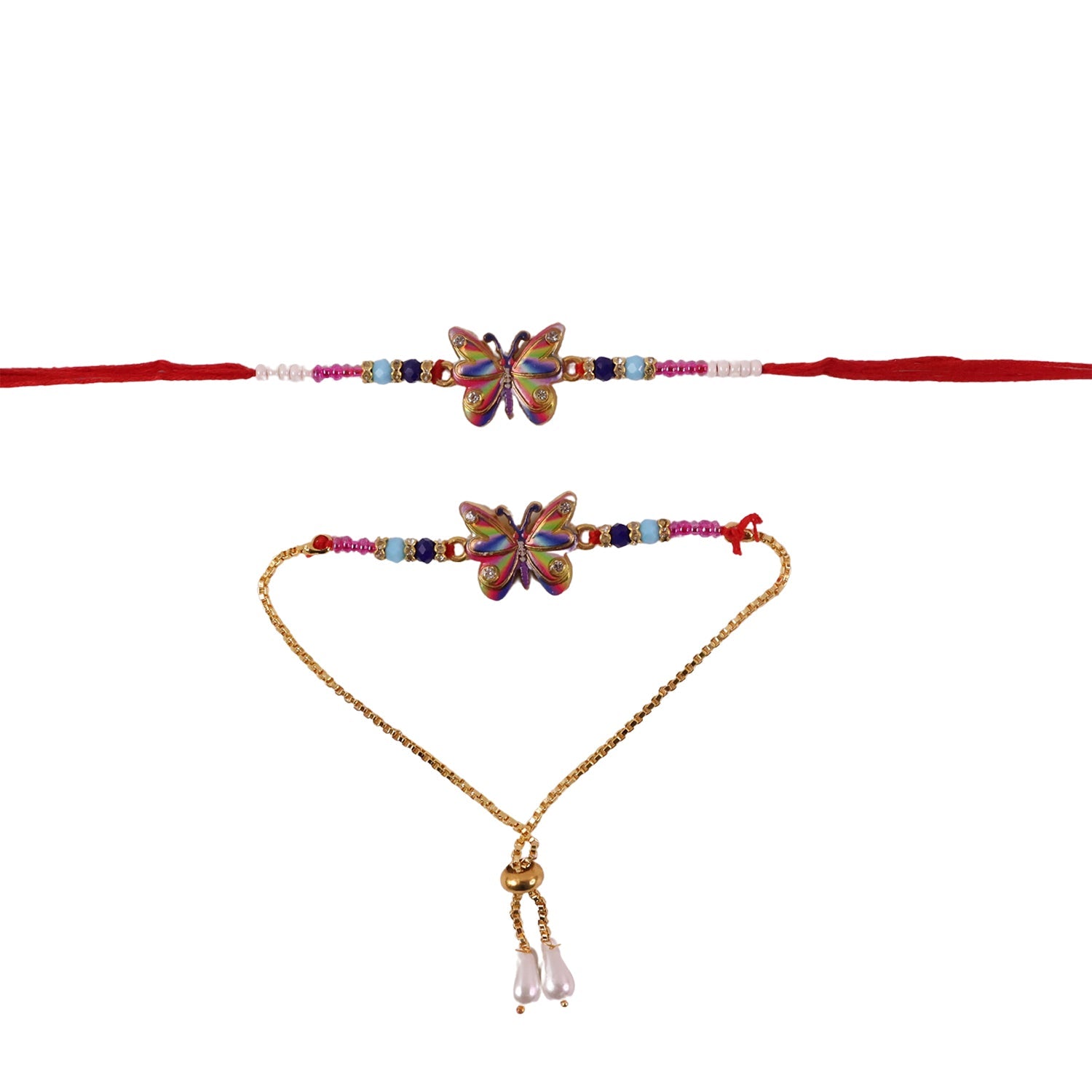 Rainbow Butterfly Rakhi showing thread and beads
