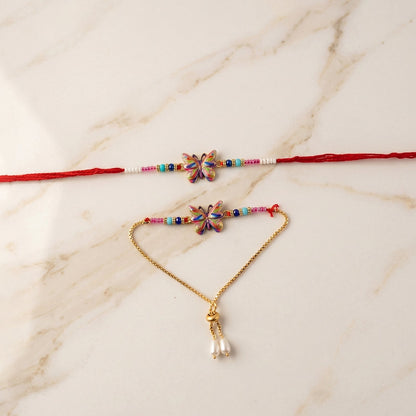 Detail of decorative beads on Rakhi thread