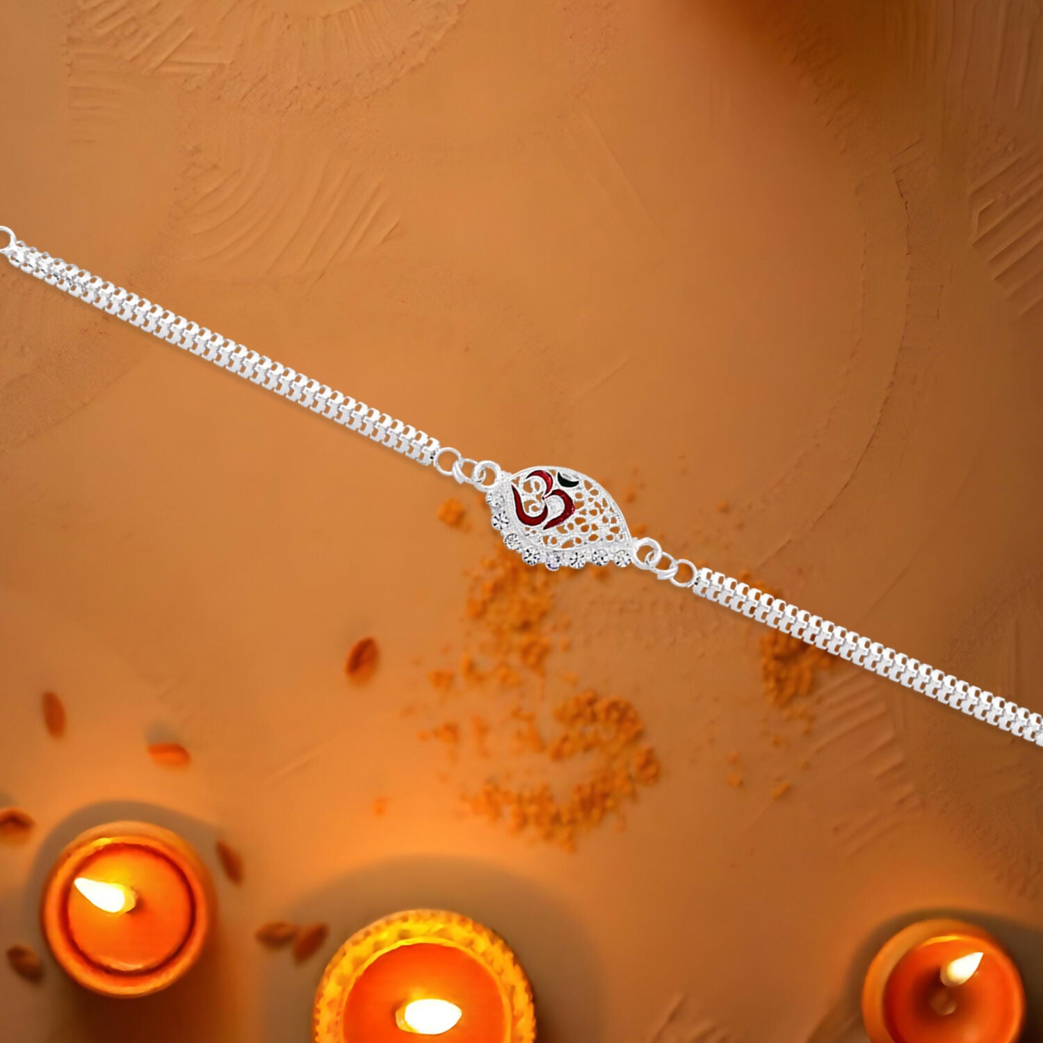 Designer Silver Plated Rakhi image 2