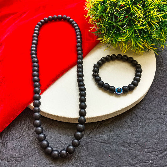 Black Beads Necklace & Evil Eye Bracelet Combo