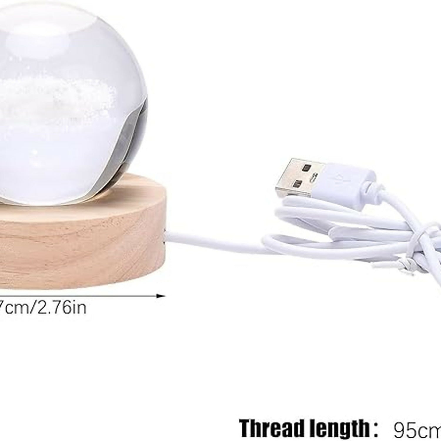 3D Crystal Moon Night Lamp with Wooden Base, USB Powered Decorative Light