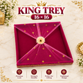 Square Wedding Presentation Tray with Floral Net Decoration and Gold-Tone Lace Border