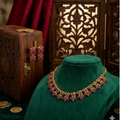 Premium Traditional Gold & Pink Stone Necklace Jewellery Set Display