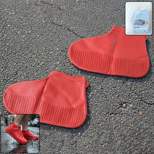 Waterproof Silicone Shoe Cover Red Color (1 Pair, Medium Size)