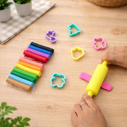 NARA Kids Creative Modelling Clay Set 12 Colors with Moulds & Roller Educational DIY Art & Craft Play Dough Kit (165Gm)