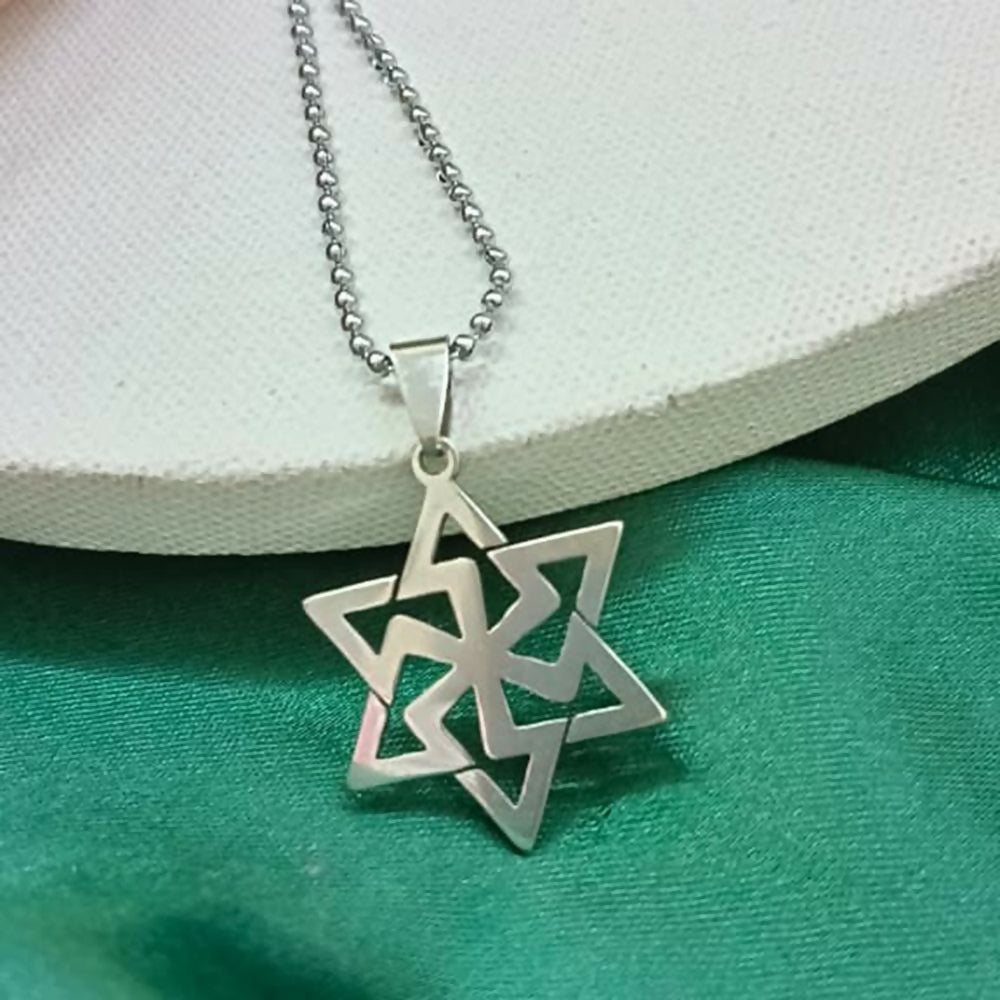 Side angle of Geometric Star Chain Pendant showing chain details